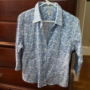 L.L. Bean Blue and White Paisley Button Down Shirt